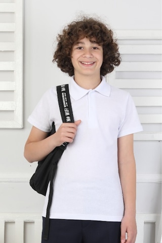 Modanino Erkek Çocuk %100 Pamuk Okul Tarz T-shirt 5-17 Yaş 12272 Beyaz
