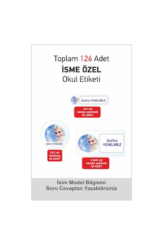 İsimli Okul Etiketi Defter Kitap Kalem Sticker Seti 126 Adet