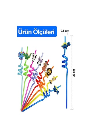 Figürlü Pipet 12 Adet Sevimli Renkli Kıvrımlı Pipet 26 Cm Ev Dekoratif Kokteyl Yıkanabilir Emoji Çocuklar İçin