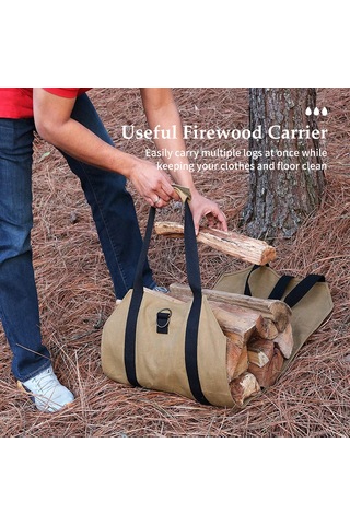 Singree "dayanıklı Mumlu Kumaş Kamp Ateşi Odun Taşıma Çantası - Geniş Kapasiteli Ve Rahat Tutacaklı" Haki