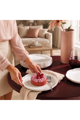 Kütahya Porselen Bone Camila 6 Parça 20 Cm Pasta Tabağı Seti Sade Beyaz