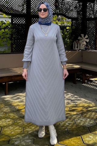 Yağmur Triko Elbise Gri Normal