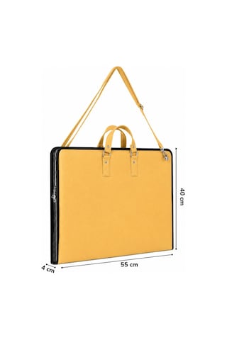 40x55 Cm Suni Deri Saplı Ve Askılı Resim Proje Çantası Sarı 35x50 Cm Uyumlu, Cepli