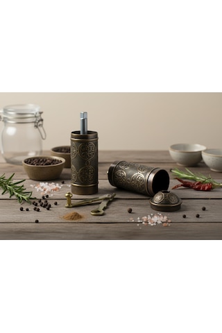 Ludıa Zamak Metal Kalay Renk 3 Lü Set Karabiber,kahve,çörek Otu El Değirmeni Öğütücü Grinder S2 Koyu Gri