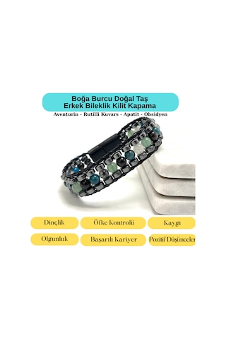 Sertifikalı Boğa Burcu Disk Model Doğal Taş Erkek Bileklik Mıknatıslı Kilit Çok Renkli