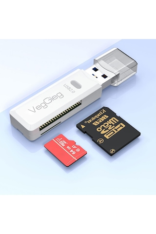 Veggieg USB 2.0 SD-Micro SD Hafıza Kart Okuyucu Beyaz