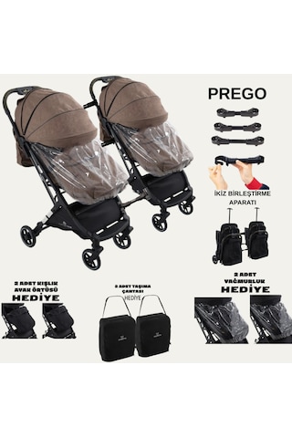 Yan Yana Birleştirmeli Kabin Boy İkiz Bebek Arabası Ayak Örtüsü + Yağmurluk + Taşıma Çantası