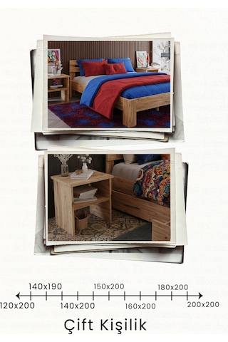 Letto Çift Kişilik Mdf Karyola Ve 2 Komodinli Set 140x190 Yatak Uyumlu - Atlantik Çam