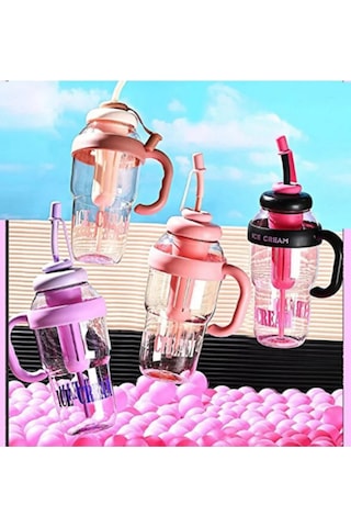Bıgmug Ice Cream Tritan Pipetli Suluk Detoks Matara 1300 Ml Mor