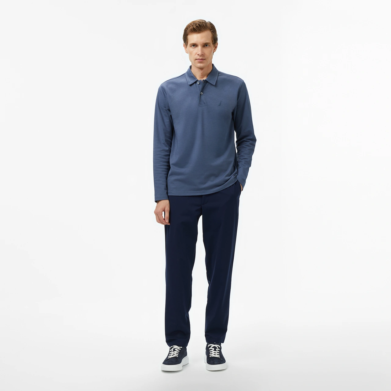 Nautica Erkek Mavi Classic Fit Uzun Kollu Polo Yaka T-shirt Düz K57020t Mavi