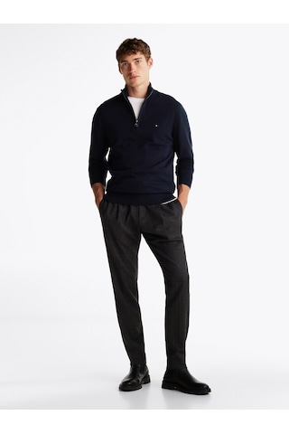 Tommy Hilfiger Pıma Org Ctn Cashmere Zıp Mock Erkek Mavi Kazak - Mw0mw28049