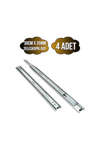 Teleskobik 35mm Çekmece Ray Bilyeli Mobilya Dolap Rayı 30cm 35mm 4 Takım Krom Çok Renkli