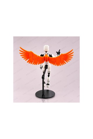 Robot Dummy 13 Hareketli Figür Beyaz Turuncu Kanatlı Stand Hediyeli