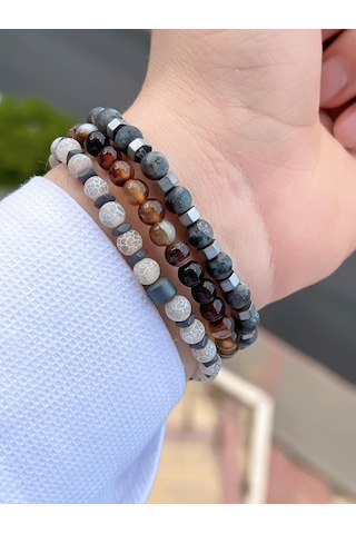 Nursaat Doğal Taş Özel Kombin Kaplan Gözü-kuvars-lapis Oluşum Doğal Unisex Enerji Bilekliği Blkt.ns04 3 Adet Çok Renkli