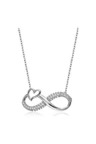 Gümüş Kalpli Sonsuzluk Kolye Sonsuz Aşk Kolyesi Wsn97