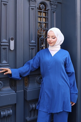 Misskayle Bağlama Detaylı Kimono Takım İndigo I Ndigo
