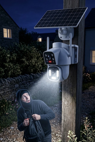 Inox-x22 Çift Lensli 4g Esım Solar Güneş Enerjili Güvenlik Kamerası - Black Light Renkli Gece Görüşlü Dış Mekan