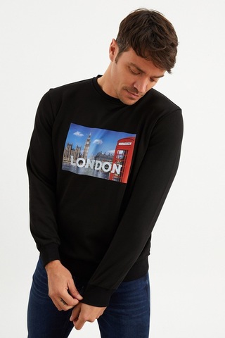 Mysport 5011 Erkek Bisiklet Yaka Baskılı Sweatshirt-siyah Siyah