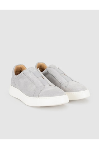 Gri Süet Deri Kadın Slip-on Sneaker