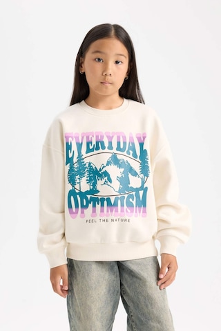 DeFacto Kız Çocuk Relax Fit Bisiklet Yaka Baskılı Sweatshirt D7055A824WNER99 Ekru