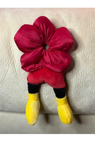 Mickeyy Mouse Figürlü Saten Puantiyeli Scrunchie Simit Toka - Çılgın Topuz Tokası Kırmızı