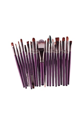 Cbtx Ahşap Saplı Makyaj Fırça Seti Kahverengi - Mor 20'li