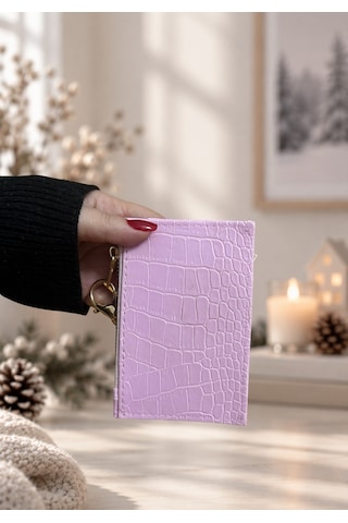 Elpida Bags Timsah Derisi Görünümlü Charm Hediyeli Pembe Kartlık