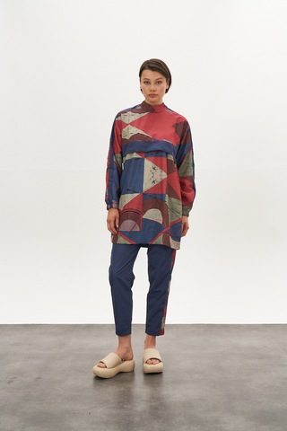 Desenli Tesettür Mayo Mavi Kısa Mavi