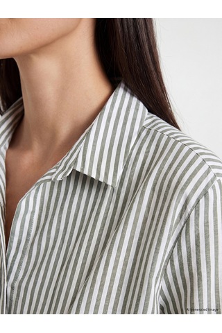 LC Waikiki Lc Waıkıkı Haki Çizgili Poplin Kadın Gömlek Tunik