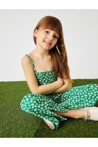 Koton Çiçekli Crop Atlet İnce Askılı Yeşil Desenli 2skg30051ak
