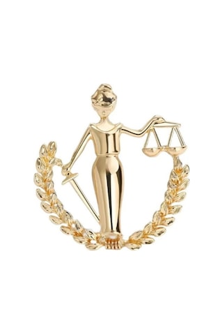 Adalet Figürlü Gold Broş Themis Terazili Yaka Broşu, Avukat Ve Hukuk Temalı Aksesuar Gold