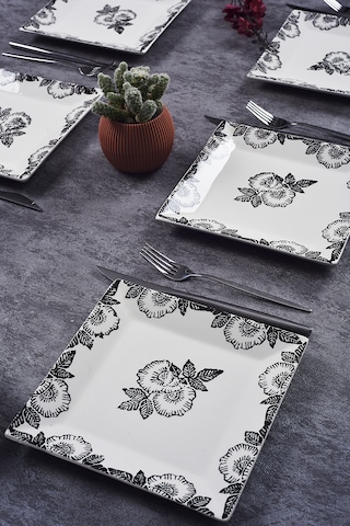Piatti Naturali 6'lı Black Rose Pasta Tabak Seti Tatlı Sunum Seti Servis 20cm