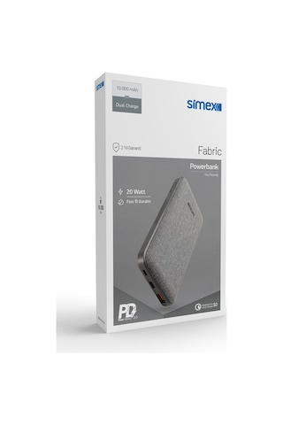 Simex 10.000 mAh Powerbank – Özel Kumaş Kaplama, 20W Hızlı Şarj Powerbank S-37