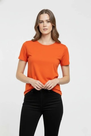 Butik İstanbul T-shirt Bisiklet Yaka Slim Fit Likralı Tişört Günlük Basic Body - Turuncu