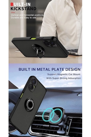 Infinix Note 40 Pro Plus 5G Kılıf Yüzüklü Standlı Extra Darbe Emici Sert Silikon Kapak - Siyah