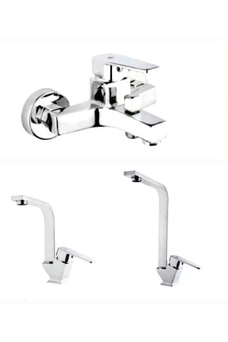 Tema Kare L Lavabo Bataryalı Batarya Seti 61011 + 61012L + 61013L Krom