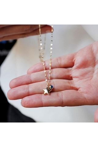 Altın Kolye Nazar Boncuklu Yıldız