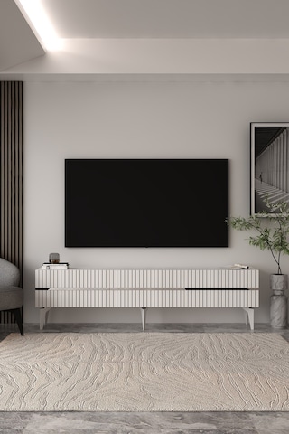 180dhdts5bg Tedy 3 Kapaklı Pleksi Lazer Desen Tv Sehpası Beyaz - Gümüş