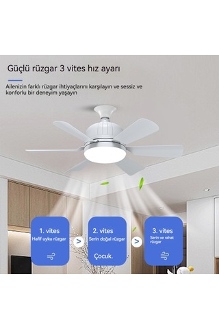 Led Yeni E27 Çok Fonksiyonluç Tonlu Işık Fan Lambası - Beyaz Beyaz