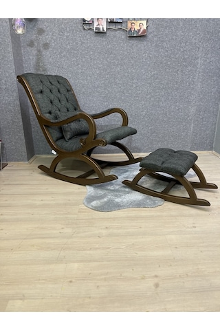 Asedia Rustik Ceviz Nefti Yeşil Döşemeli Sallanan Sandalye