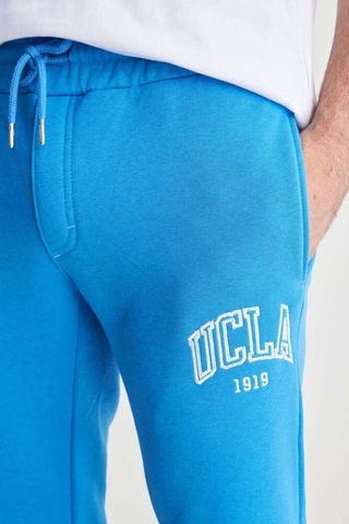 Ucla Otto Mavi Rahat Paça Nakışlı Standart Fit Erkek Eşofman Alt Mavi