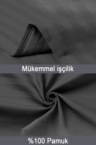 Çizgili Saten 2'li Yastık Kılıfı Siyah