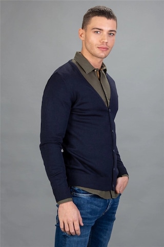 Tudors Slim Fit Dar Kesim Düğmeli Düz Pamuk Erkek Hırka-12703 Lacivert