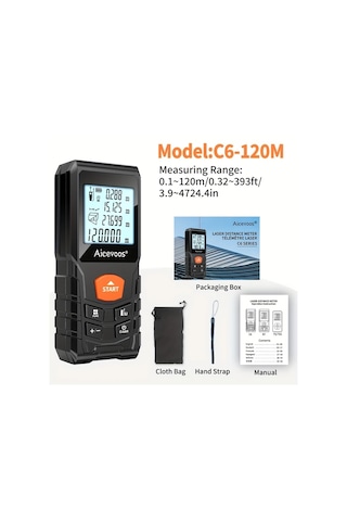 Elmpaly Aıcevoos Yüksek Hassasiyetli Dijital Lazer Mesafe Ölçer 50 120m 394ft Endüstriyel Ölçüm Aleti Pil İle Çalışan Kauçuk Kasa