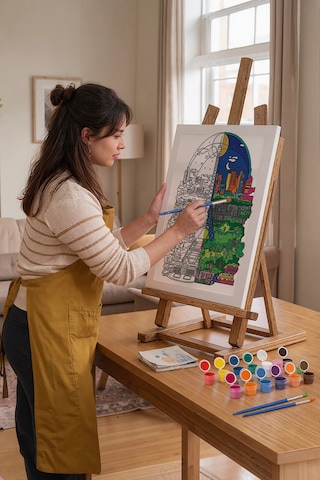 Eyfel Kulesi Desenli Mandala Tuval Boyama Seti 40x50 Cm
