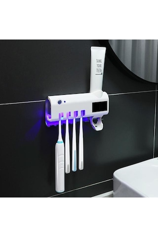 Beyaz Mengnı Güneş Enerjisi Uv Diş Fırçası Tutucu Otomatik Diş Macunu Sıkacağı Duvara Monte Diş Macunu Dispenseri Ev Banyo Aksesuarları Beyaz