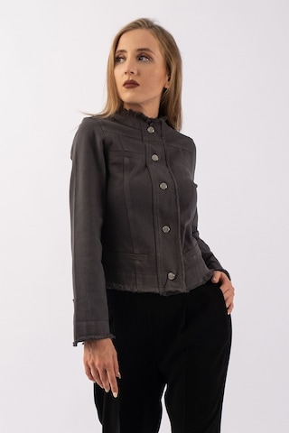 Bold & Young Kadın Yağ Yeşili Power Strech Çıt Çıtlı Slim Fit Denim Ceket Antrasit