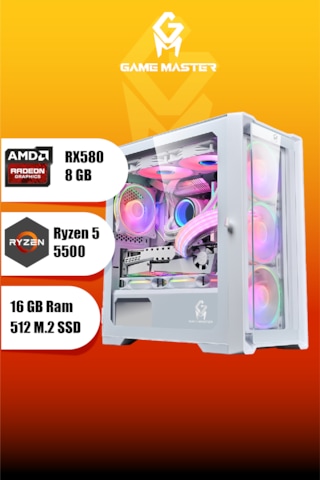 Gm Game Master Hydra RX580 Ryzen 5 5500 23.8" Gaming Pc Full Sistem Free Dos Masaüstü Bilgisayar