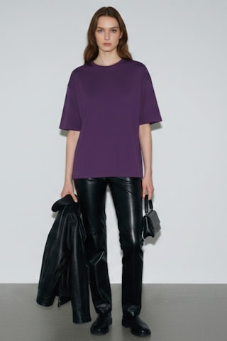 Soft&Basic Kadın %100 Organik Pamuk Oversize Fit Basic Yuvarlak Yaka T-shirt Mor