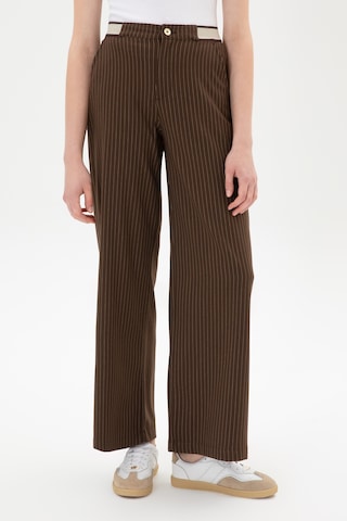 U.S. Polo Assn. Kadın Kahverengi Çizgili Loose Fit Kanvas Pantolon 50317169-VR029